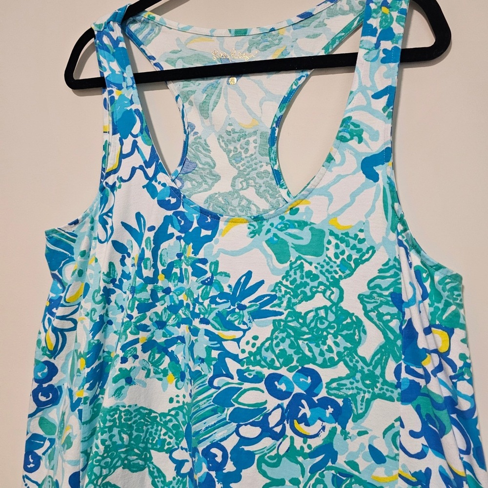 Lilly Pulitzer Monterey Tank Dress XL Blue In A Pinch Cotton Racerback Floral - Picture 4 of 6